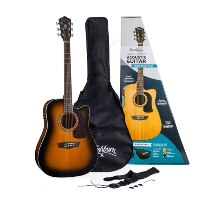Pack Guitarra Electroacustica Washburn Sunburts AD5CETSBPACK