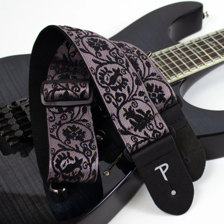 Correa Perris Black Lace Floral Jacquard Guitar Strap TWS-7681 - Imagen 2